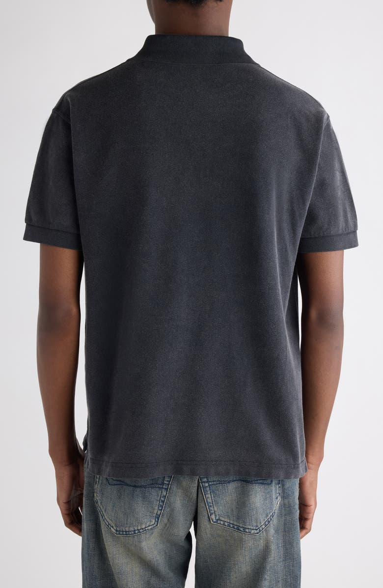 Balenciaga Standard Logo Embroidered Piqué Polo, Alternate, color, Washed Black