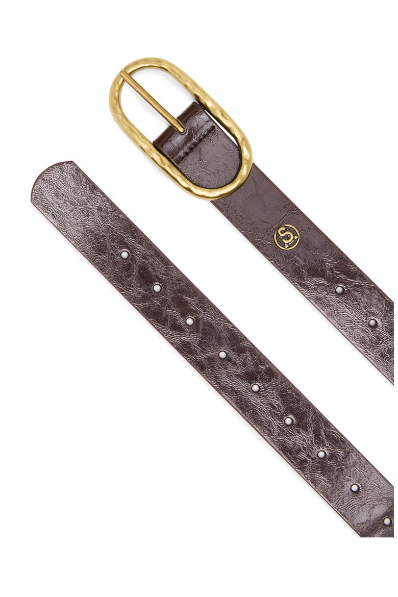 Oval Buckle Patent Faux Leather Belt, Alternate, color, DARK BROWN
