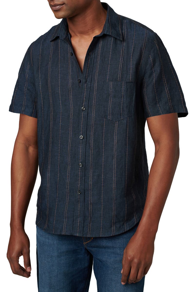 Joe's Scott Stripe Short Sleeve Linen Button-Up Shirt, Main, color, Midnight Stripe