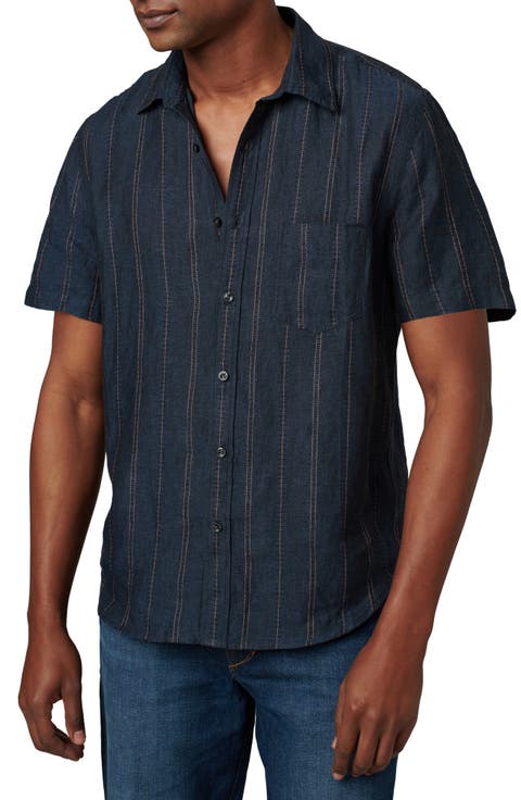 Scott Stripe Short Sleeve Linen Button-Up Shirt