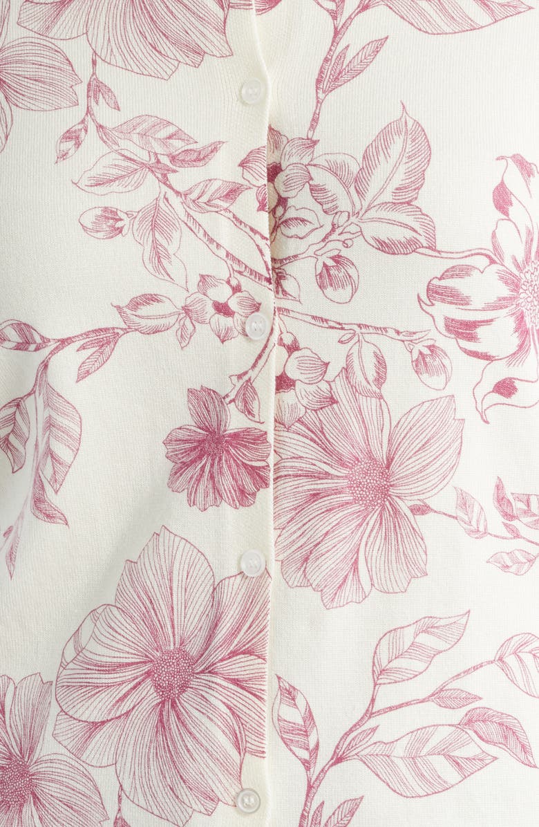 Bobeau Floral Print Cardigan, Alternate, color, Ivory/ Light Red