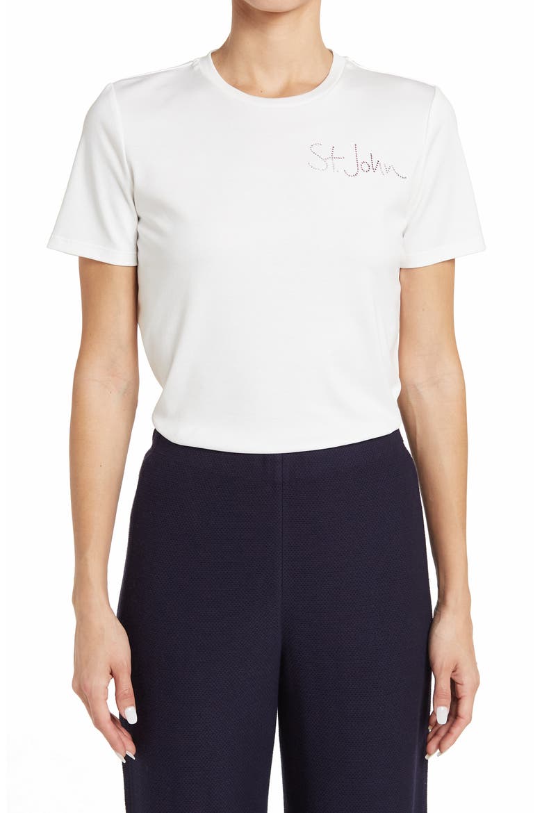 Embellished Crew Neck Cotton T-Shirt, Main, color, ECRU