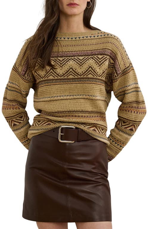 Ralph Lauren Geo-striped Cotton-linen Sweater In Brown
