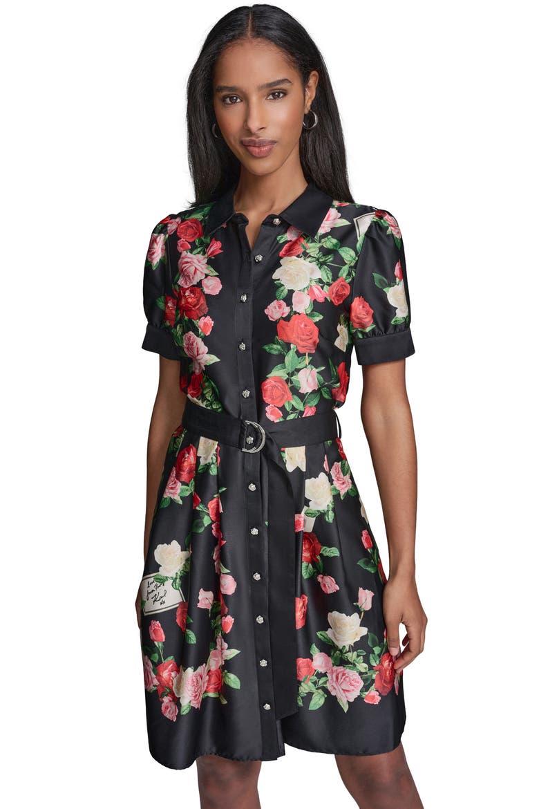 Floral Print Shirtdress, Alternate, color, BLACK MULTI