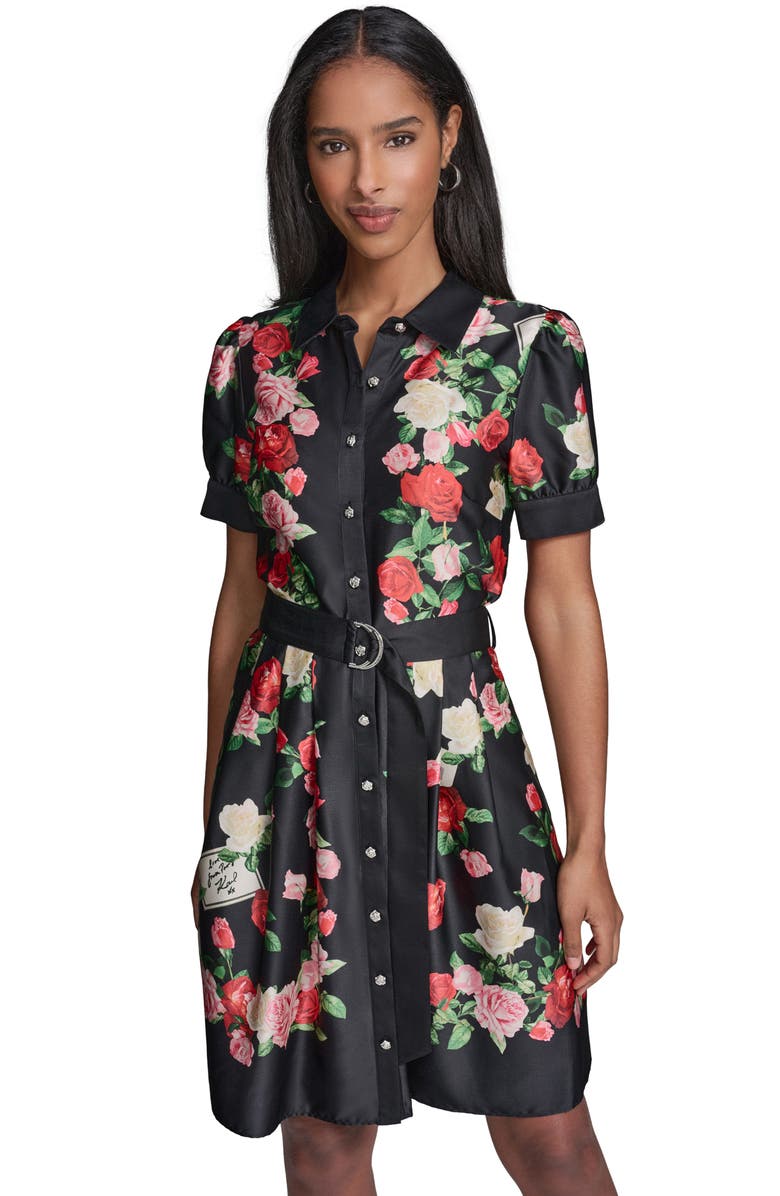 KARL LAGERFELD PARIS Floral Print Shirtdress, Alternate, color, 