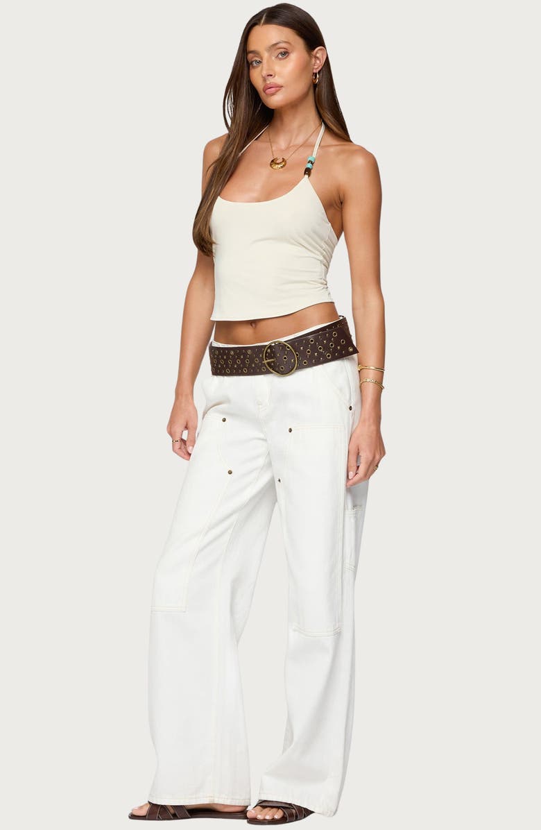 EDIKTED Radley Beaded Halter Crop Top, Alternate, color, Cream