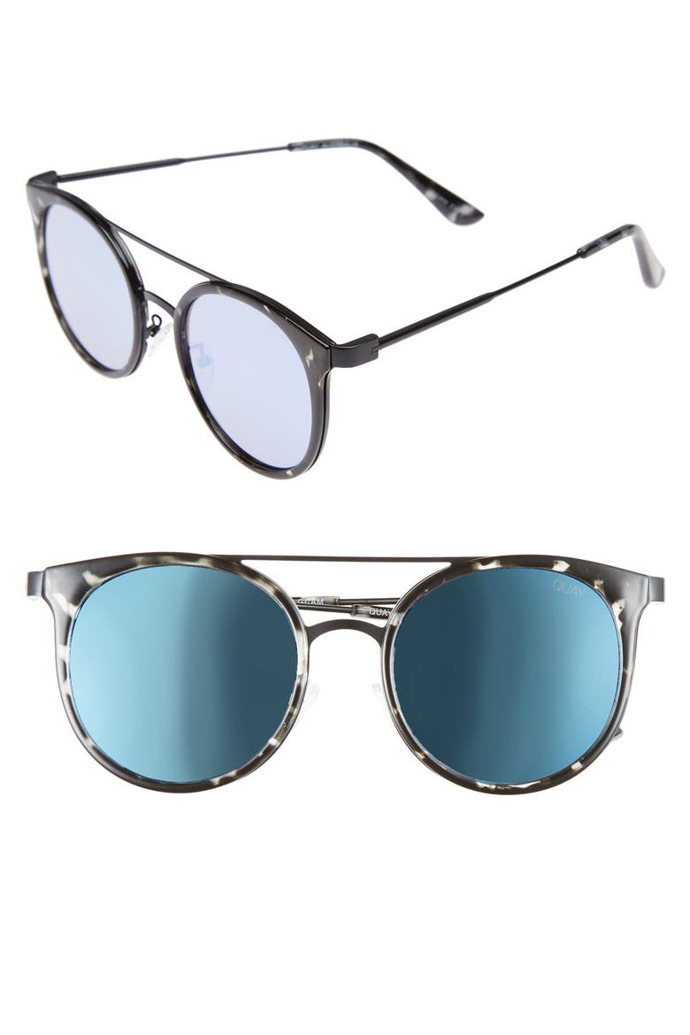 Australia Kandy Gram 51mm Round Sunglasses, Main, color, BLACK TORT/ BLUE