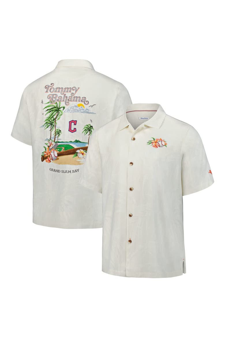 Men's Tommy Bahama  White Cleveland Guardians Grand Slam Bay Camp Button-Up Shirt, Main, color, White