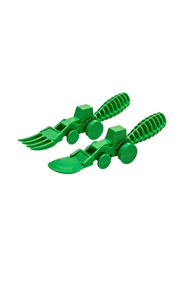 Constructive Eating Set of 2 Tractor Utensils for Kids and Toddlers, 1 Pack, Main, color, Green
