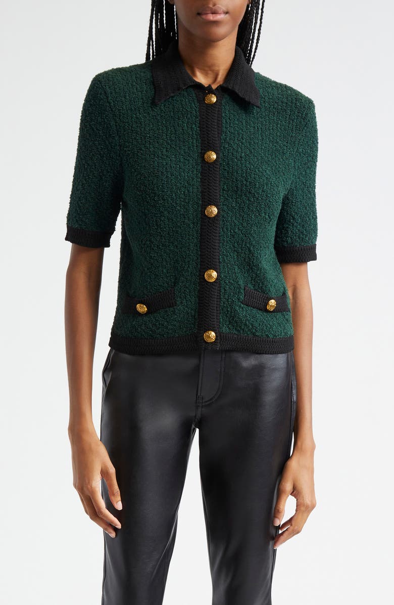 Veronica Beard Marie Houndstooth Knit Jacket, Main, color, Pine/Black