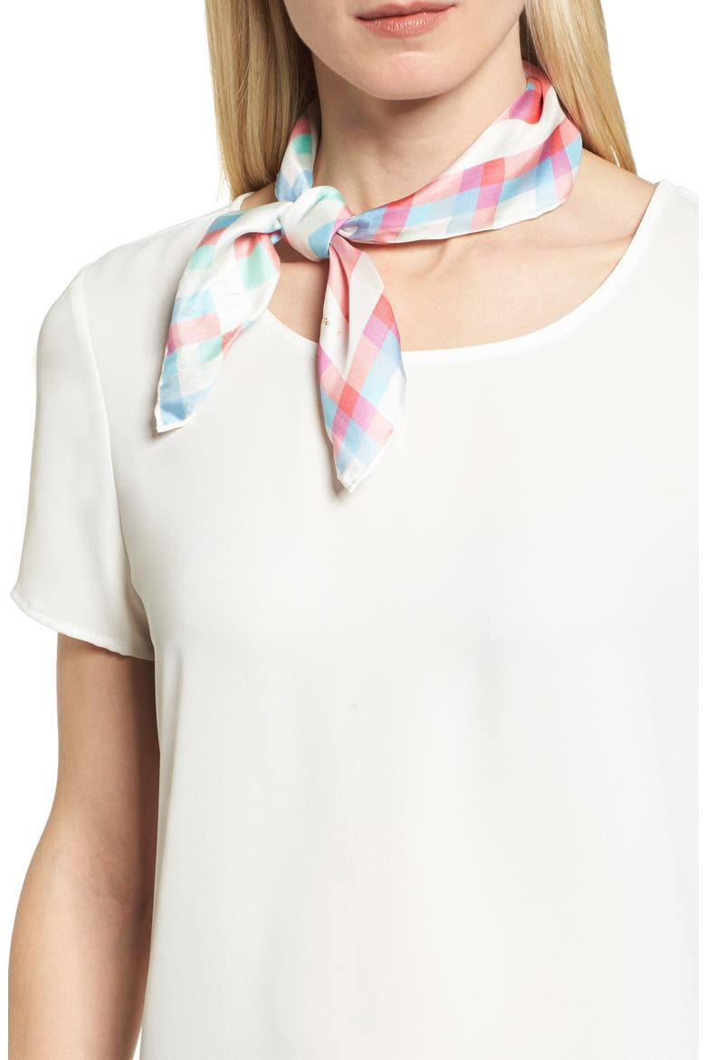 madras plaid silk bandana, Main, color, CREAM