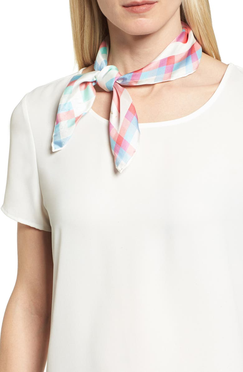 Kate Spade New York madras plaid silk bandana, Main, color, 