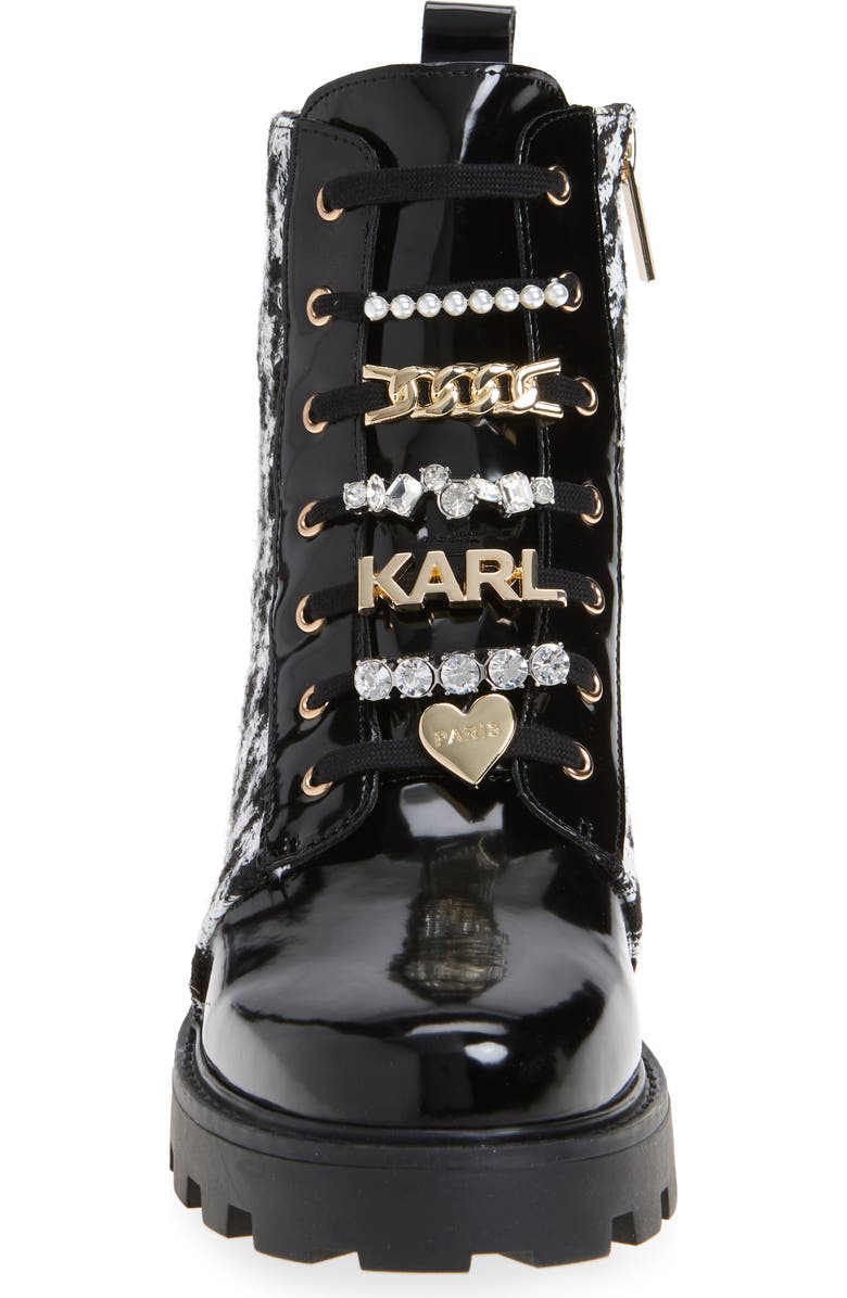 KARL LAGERFELD PARIS Maple Tweed Combat Boot, Alternate, color, Black/White