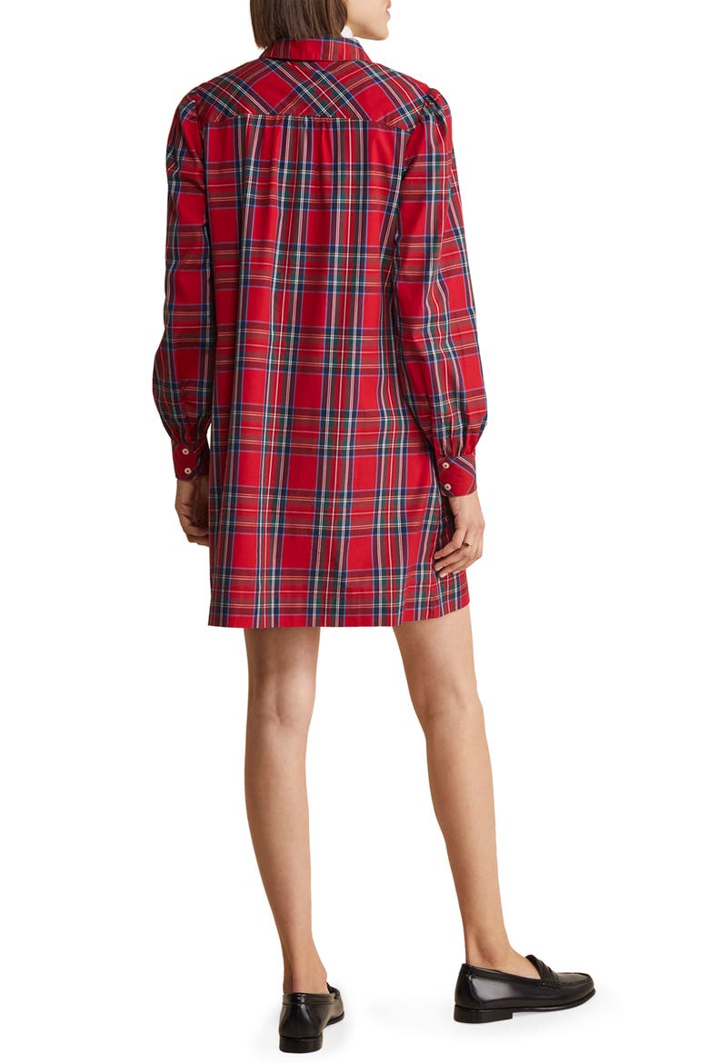 Plaid Long Sleeve Stretch Cotton Popover Minidress, Alternate, color, ROYAL STEWART - RED