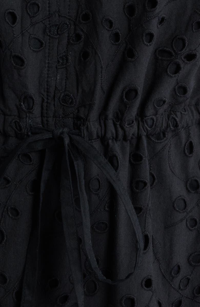 Caslon<sup>®</sup> Ruffle Flutter Sleeve Cotton Broderie Anglaise Midi Dress, Alternate, color, Black