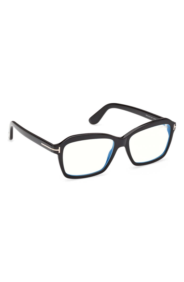 TOM FORD 54mm Rectangular Optical Glasses, Alternate, color, Shiny Black / T Logo