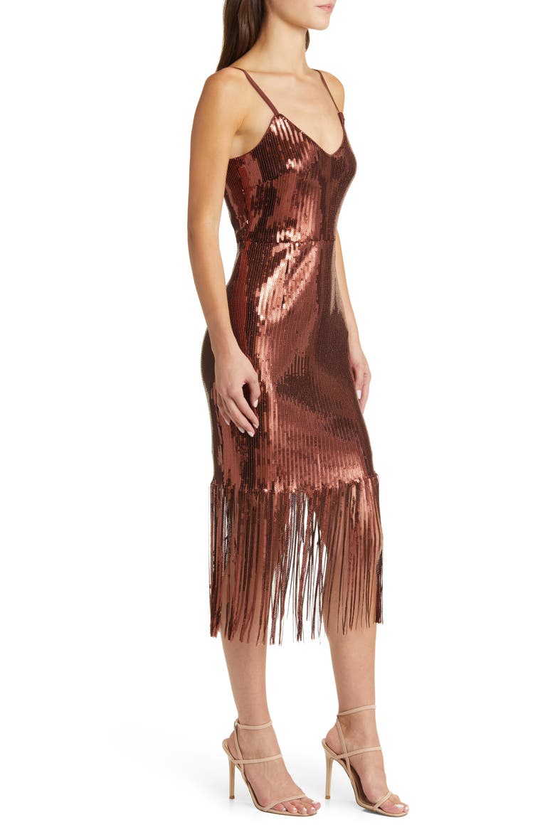 Anjou Sequin Fringe Cocktail Dress, Alternate, color, BRONZE