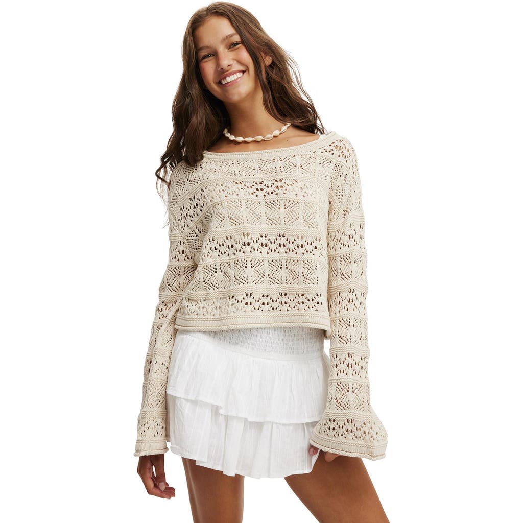Cotton On Crochet Boatneck Pullover In Stone