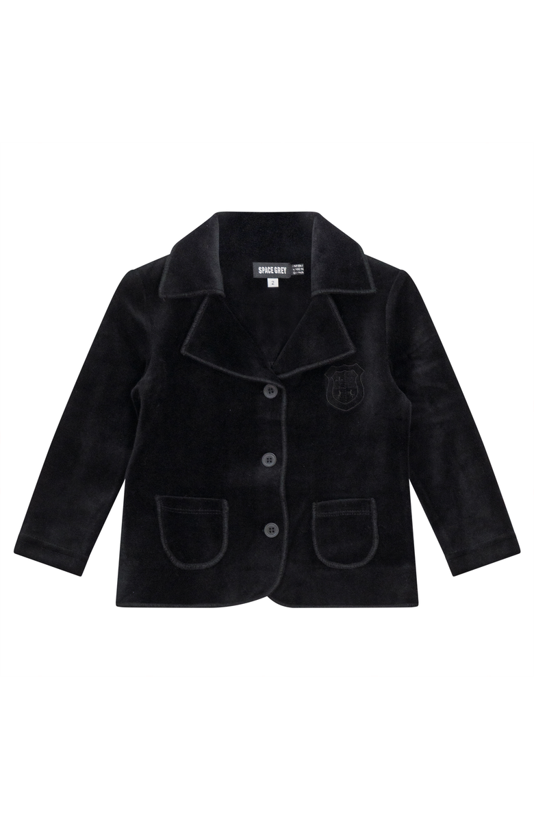 Space Grey Crest Long Sleeve Velour Jacket, Main, color, Black