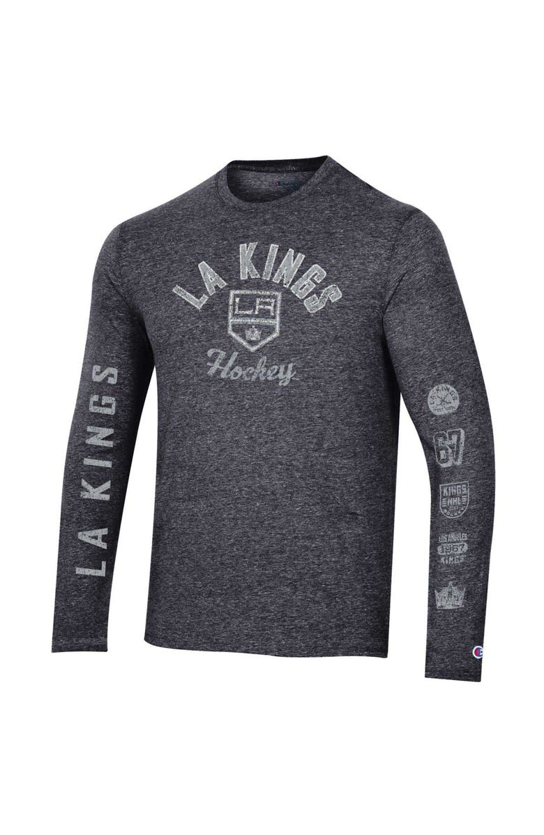 Champion Men's Champion Heather Black Los Angeles Kings Multi-Logo Tri-Blend Long Sleeve T-Shirt, Alternate, color, Heather Black