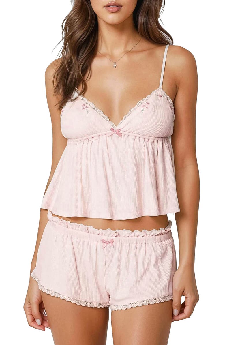 EDIKTED Dream Waffle Stitch Babydoll Camisole, Main, color, Pink