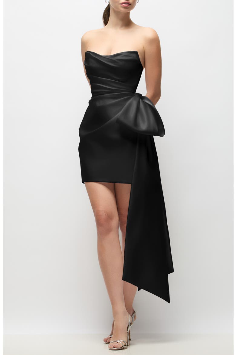 soiree hour black satin strapless bow mini dress Saint Laurent bow-detail Strapless Mini Dress | Black