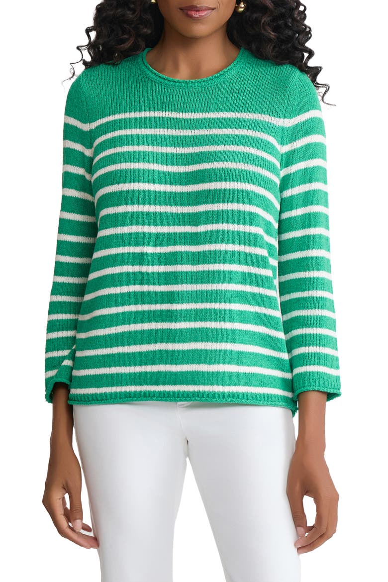 Stripe Crewneck Sweater, Main, color, KELLY / WHITE SAND