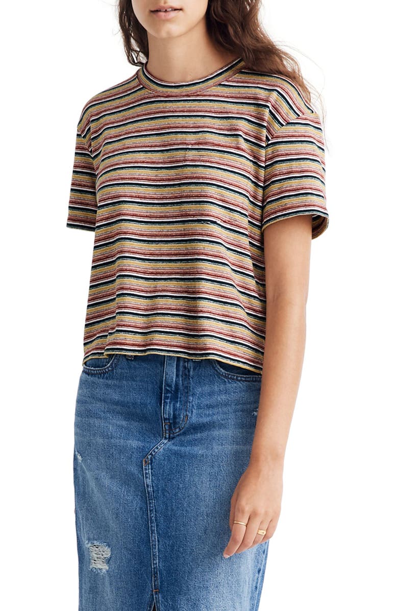 Madewell Textured Easy Crop Tee in Stripe, Main, color, 