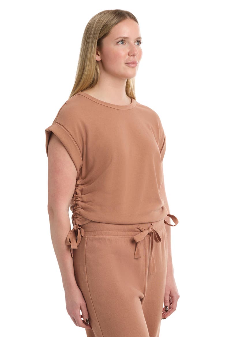 Round Neck Side Drawstrings Tee, Alternate, color, Raw Umber