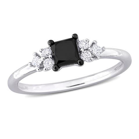 Black & White Diamond Princess-Cut Seven-Stone Ring 14k