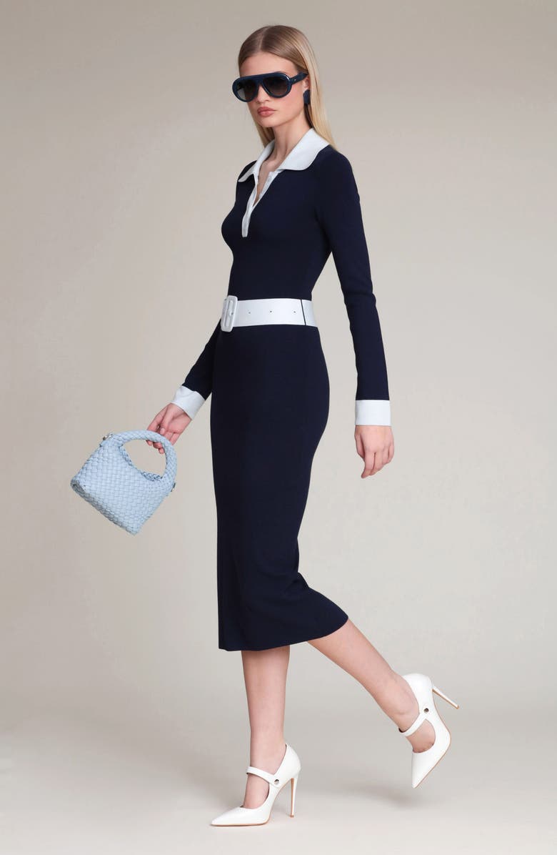 Avec Les Filles Long Sleeve Polo Dress, Alternate, color, Navy Colorblock