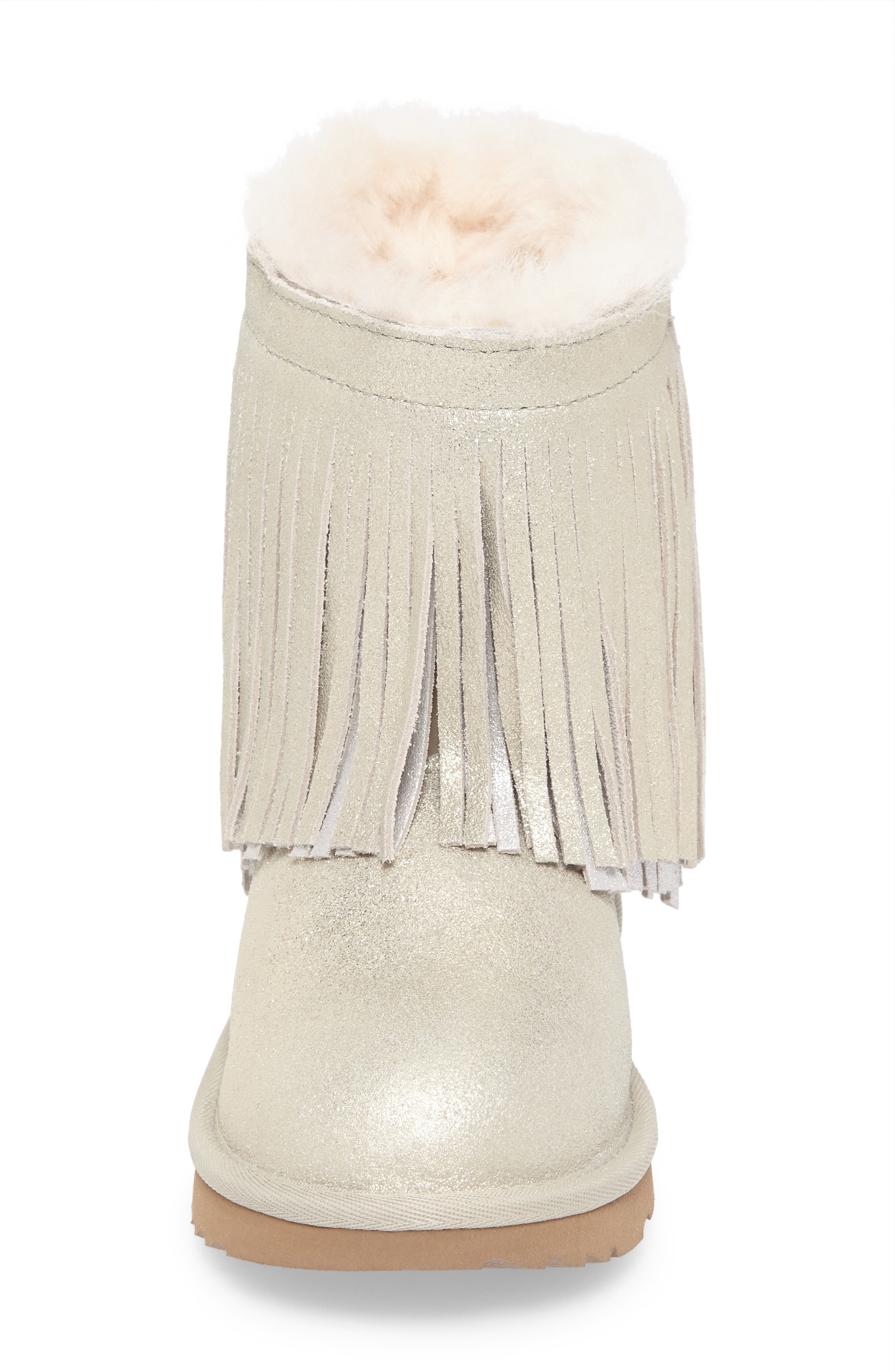 UGG<sup>®</sup> Classic Short II Genuine Shearling Metallic Fringe Bootie, Alternate, color, 