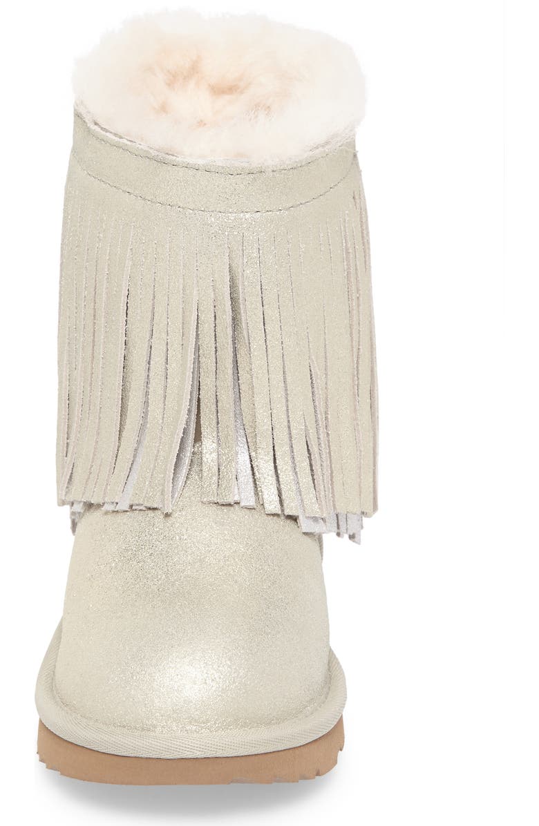 UGG<sup>®</sup> Classic Short II Genuine Shearling Metallic Fringe Bootie, Alternate, color,