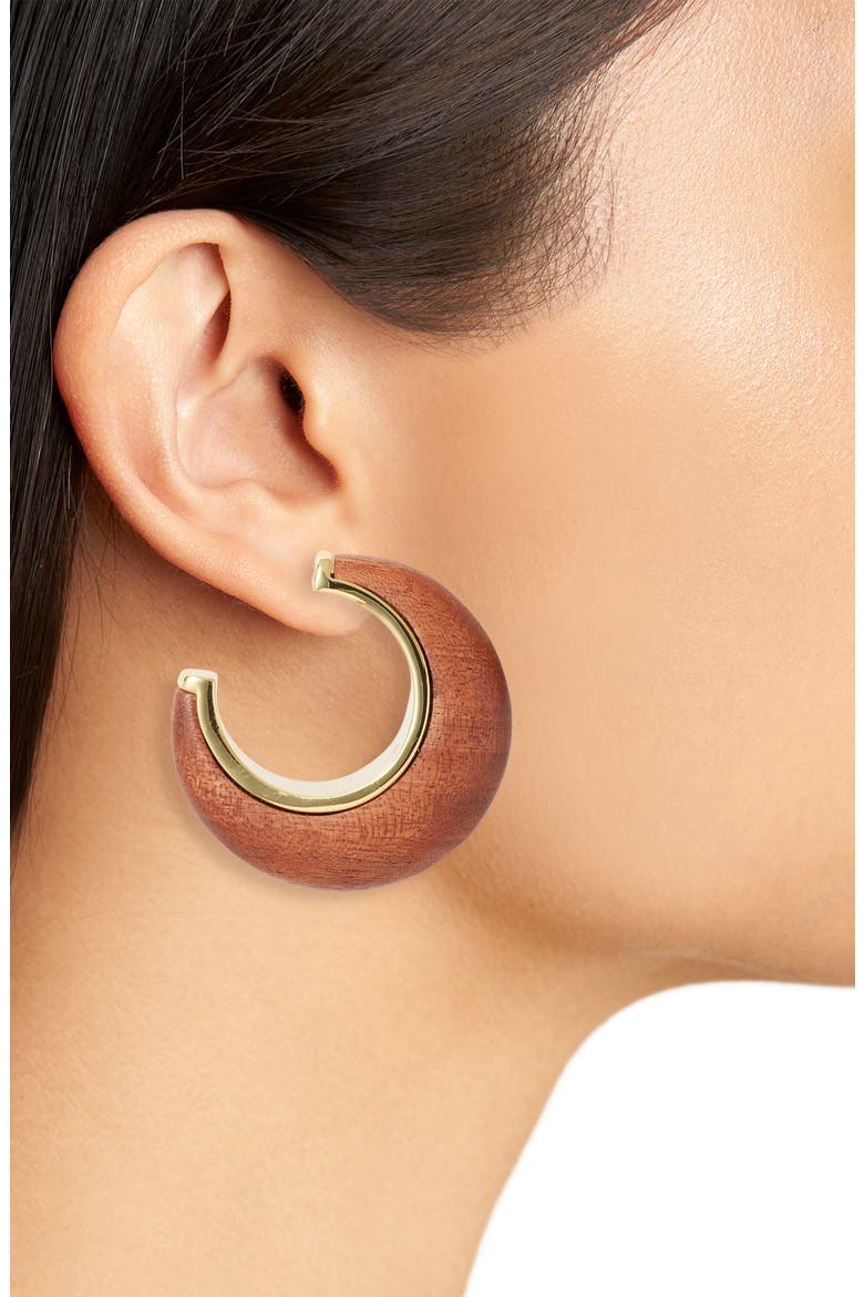Moon Wood Hoop Earrings, Alternate, color, MAHOGANY