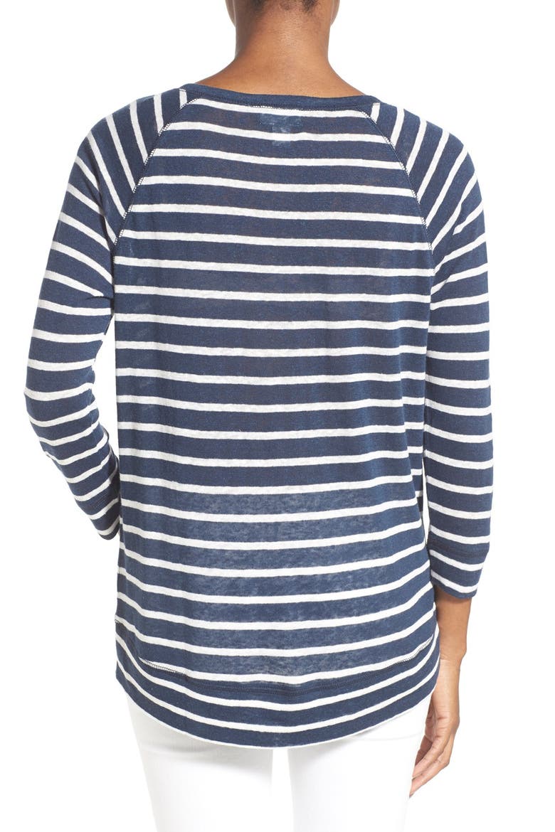 Stripe V-Neck Sweatshirt, Alternate, color, NAVY- IVORY STRIPE