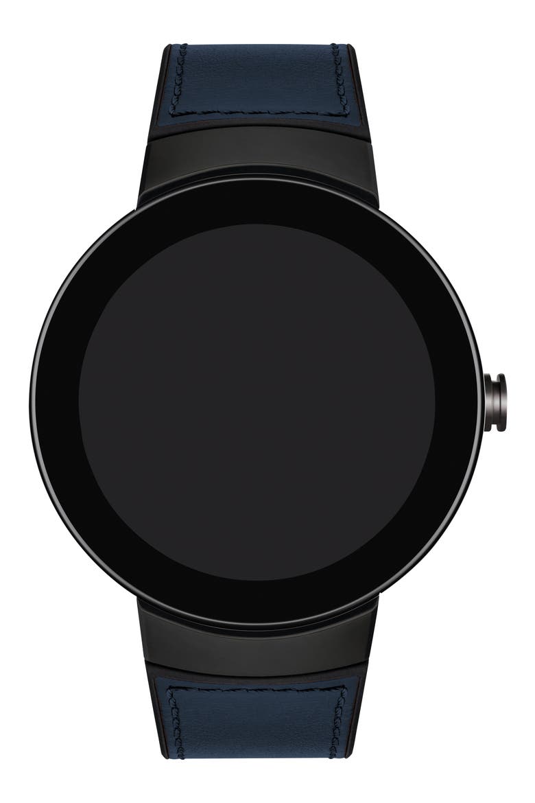 Connect Silicone & Leather Strap Smart Watch, 44mm, Alternate, color, NAVY/ BLACK/ GUNMETAL