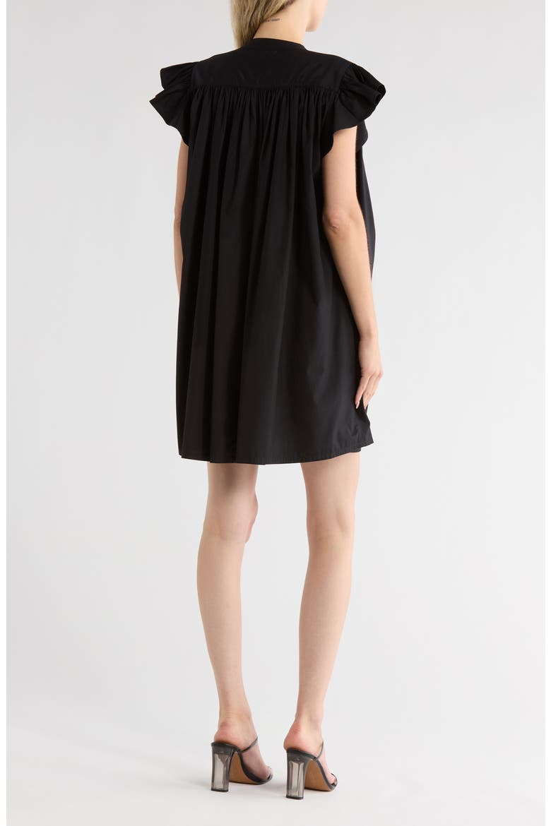 Flutter Sleeve Button Front Poplin Minidress, Alternate, color, JET BLACK