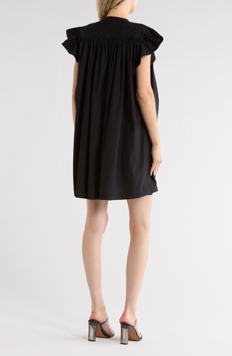 Madewell Flutter Sleeve Button Front Poplin Minidress, Alternate, color, Jet Black