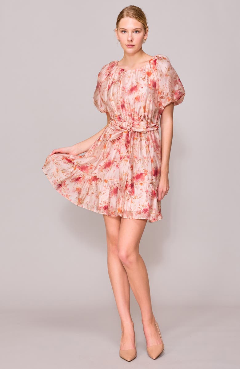 MELLODAY Scoop Neck Bubble Sleeve Minidress, Alternate, color, Blush Multi