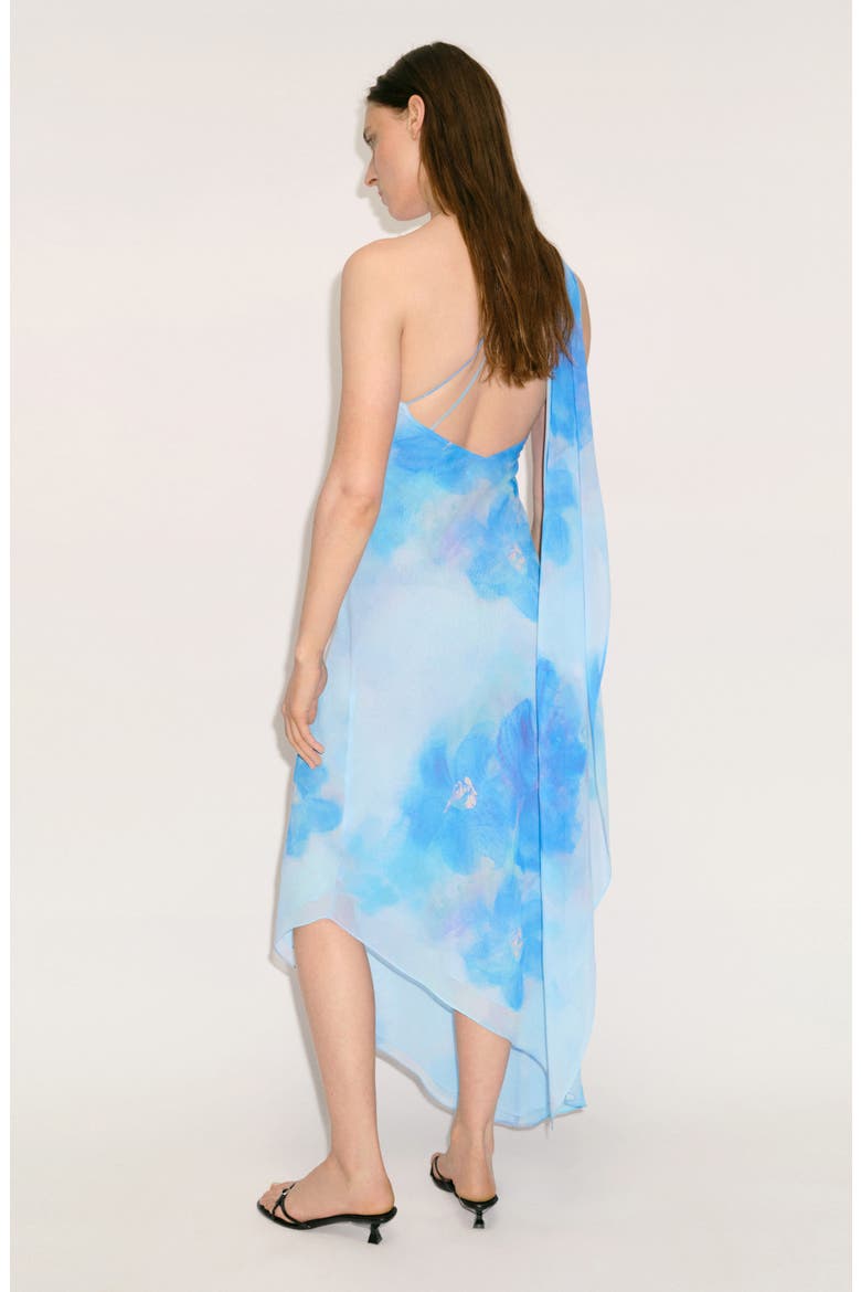 Floral Print Asymmetric Scarf Dress, Alternate, color, BLUE