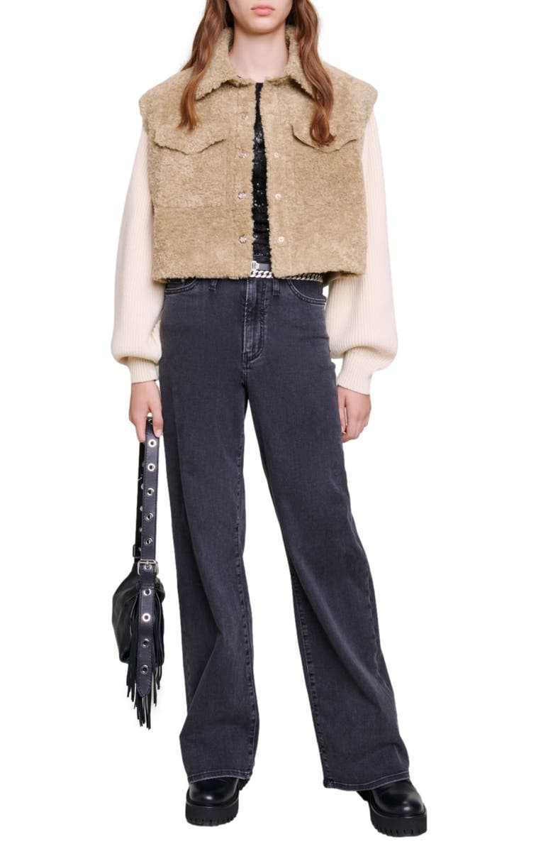 maje Belia Mixed Media Faux Fur Jacket, Alternate, color, 