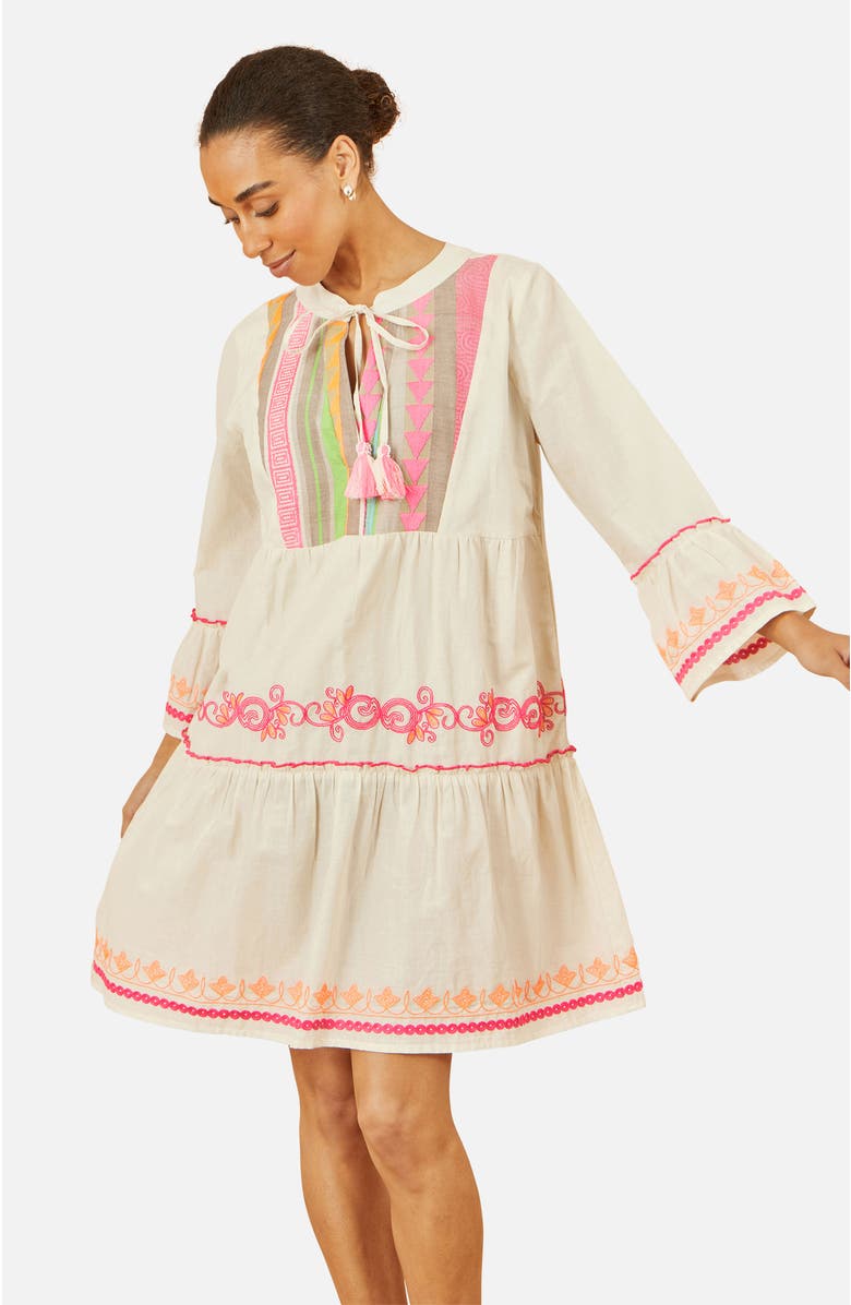 Yumi Embroidered Cotton Tunic Dress, Alternate, color, Beige