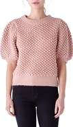 English Factory Popcorn Stitch Puff Sleeve Sweater