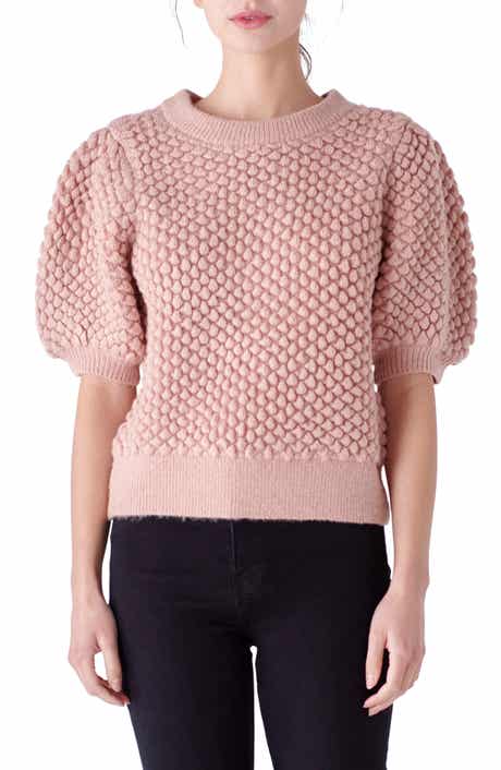 English Factory Popcorn Stitch Puff Sleeve Sweater