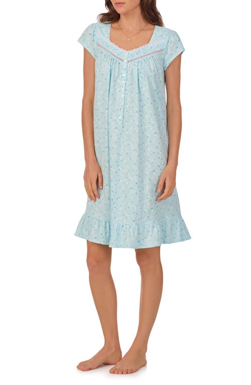 Eileen West Cotton Jersey Short Nightgown In Aqua Print