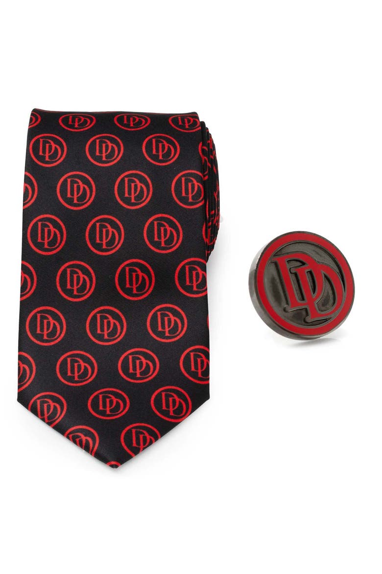 Daredevil Tie & Lapel Pin Gift Set, Main, color, BLACK