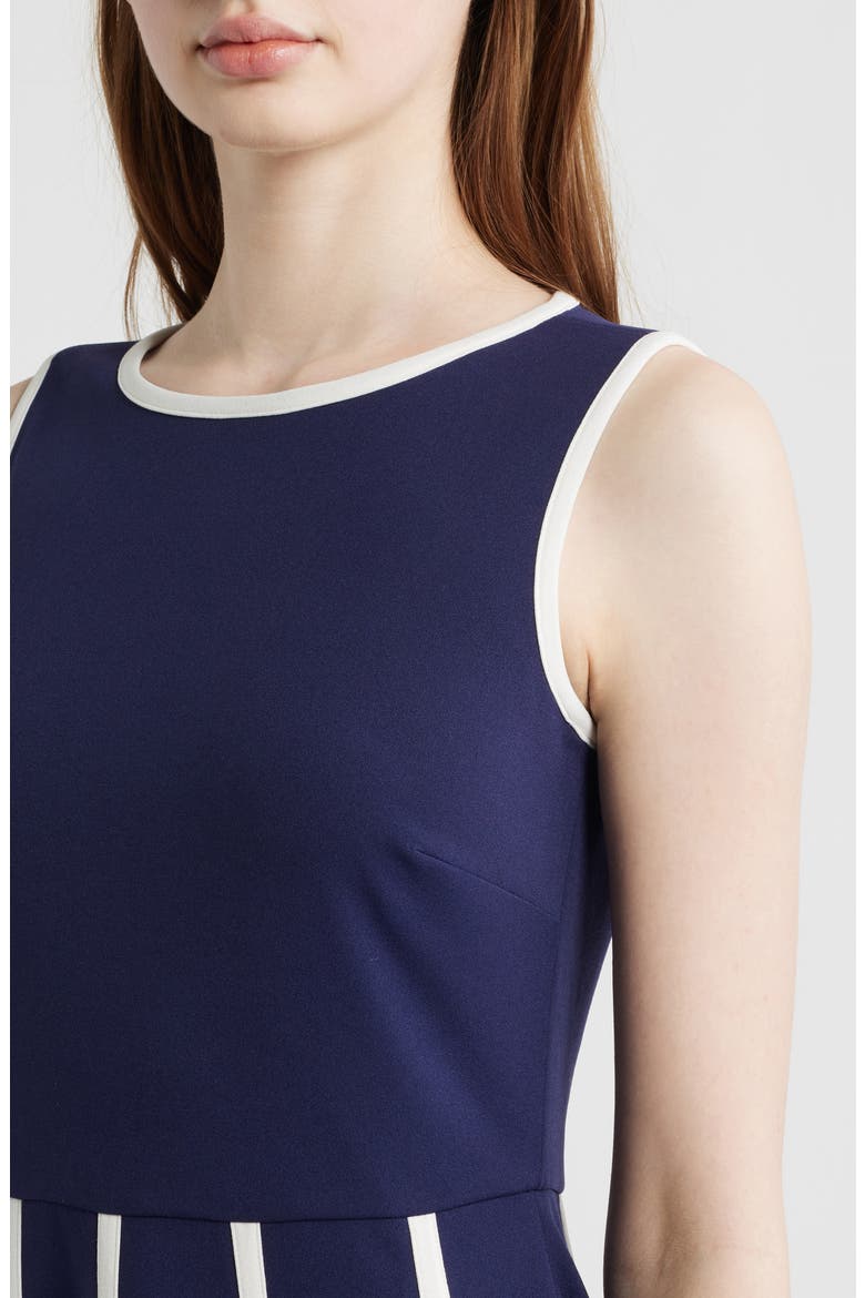 Sleeveless Cool Crepe Fit & Flare Dress, Alternate, color, DEEP NAVY/ WHITE DOVE