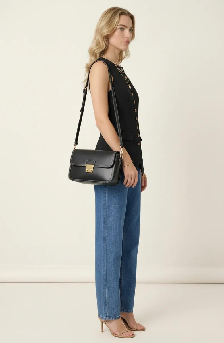 Modenaire Longline Button Front Tailored Vest, Alternate, color, Black