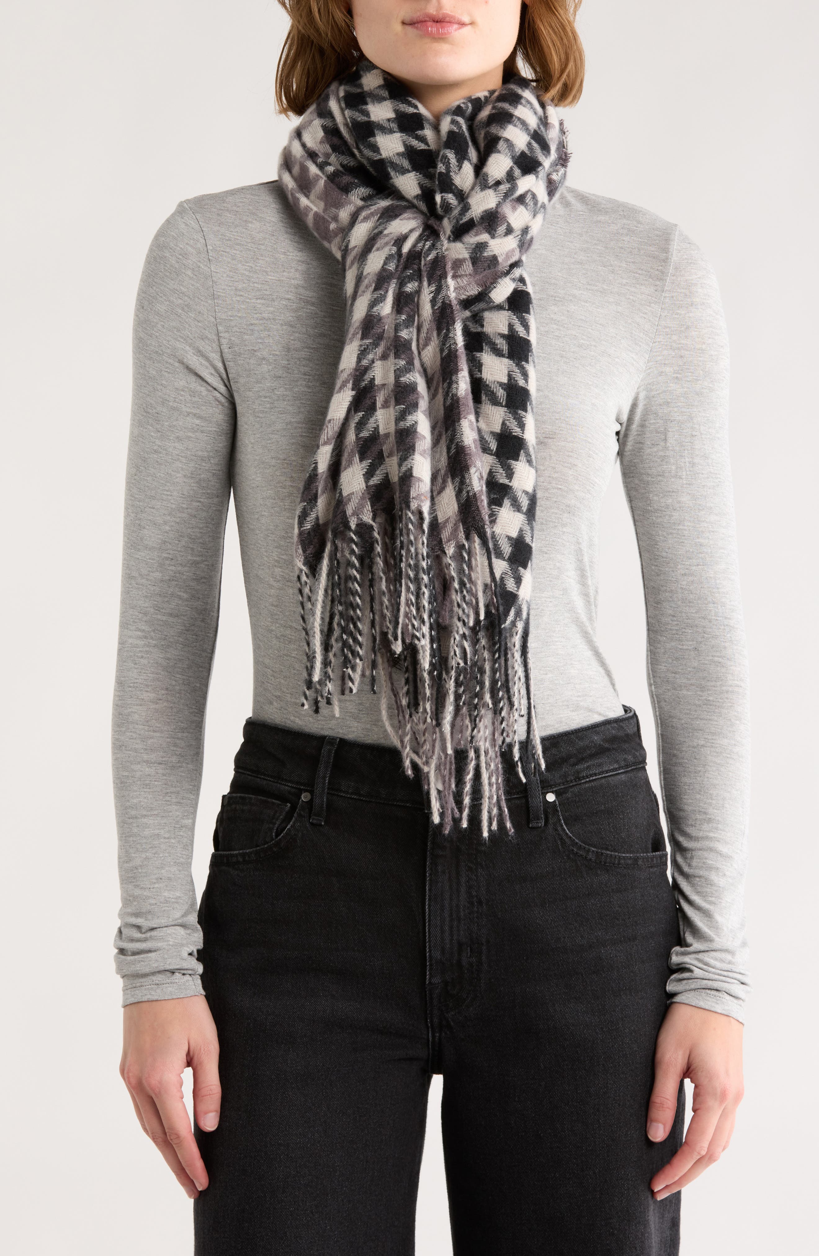 Vince Camuto Houndstooth Fringe Scarf