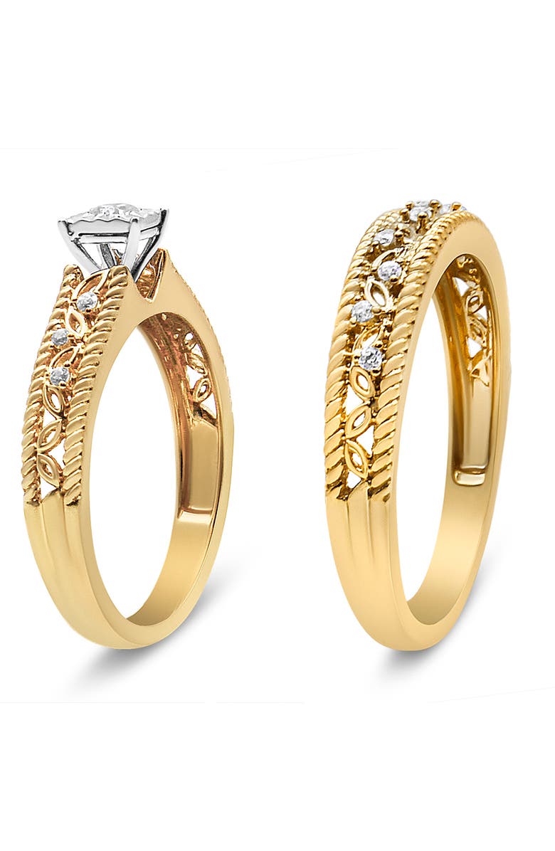 Haus of Brilliance 14K Yellow Gold Plated Silver 1/5 Cttw Diamond Art Deco Engagement Ring Bridal Set, Alternate, color, 